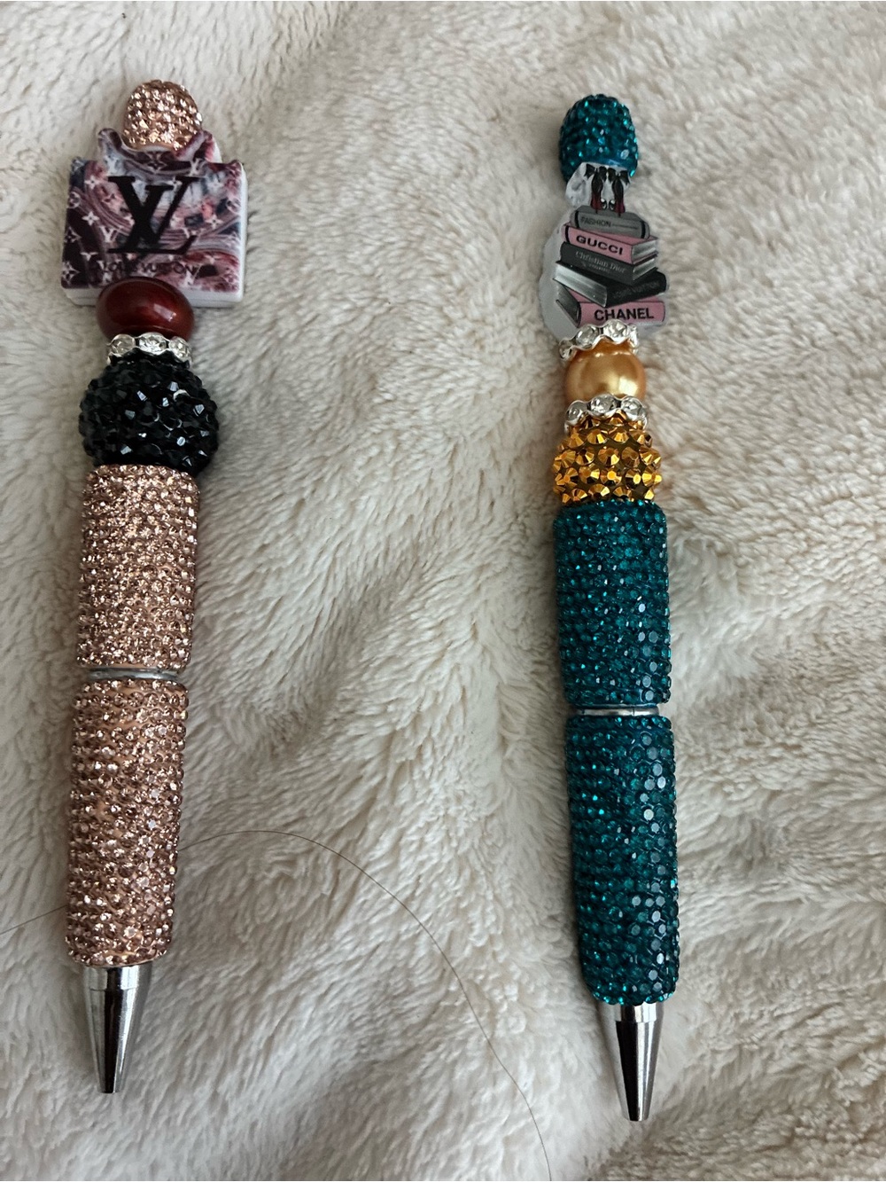 Teal Crystal Bling Pen with Designer Charm